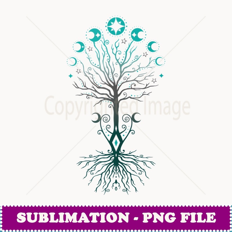 Moon Phases ree of Life Yggdrasil Viking Pagan Wicca - High-Resolution PNG Sublimation File