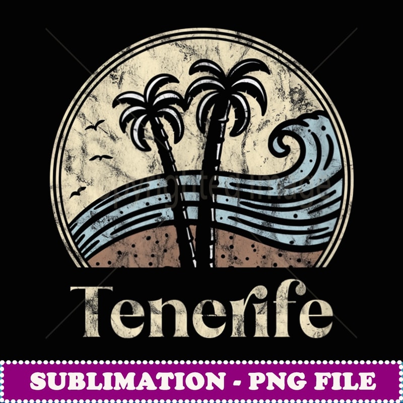 Vintage Tenerife Retro Beach Palm Trees Canary Island - Vintage Sublimation PNG Download