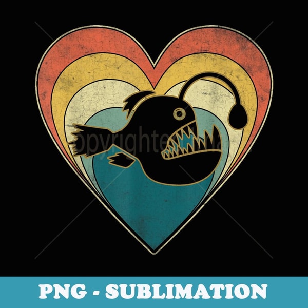 Vintage Angler Fish Heart Valentines Day Boys Girls - High-Resolution PNG Sublimation File