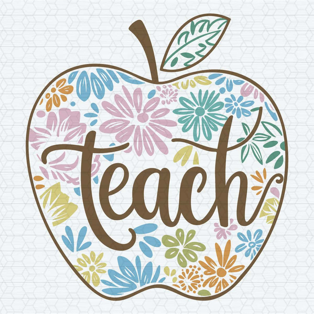 Retro Teach Floral TeacherBoho Apple Png School SVG.jpg