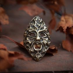 Greenman ring. Forest spirit massive ring for man. Pagan jewelry. Heavy ring
