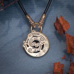 Dog pendant on black leather cord. Handcrafted necklace. Pagan Replica