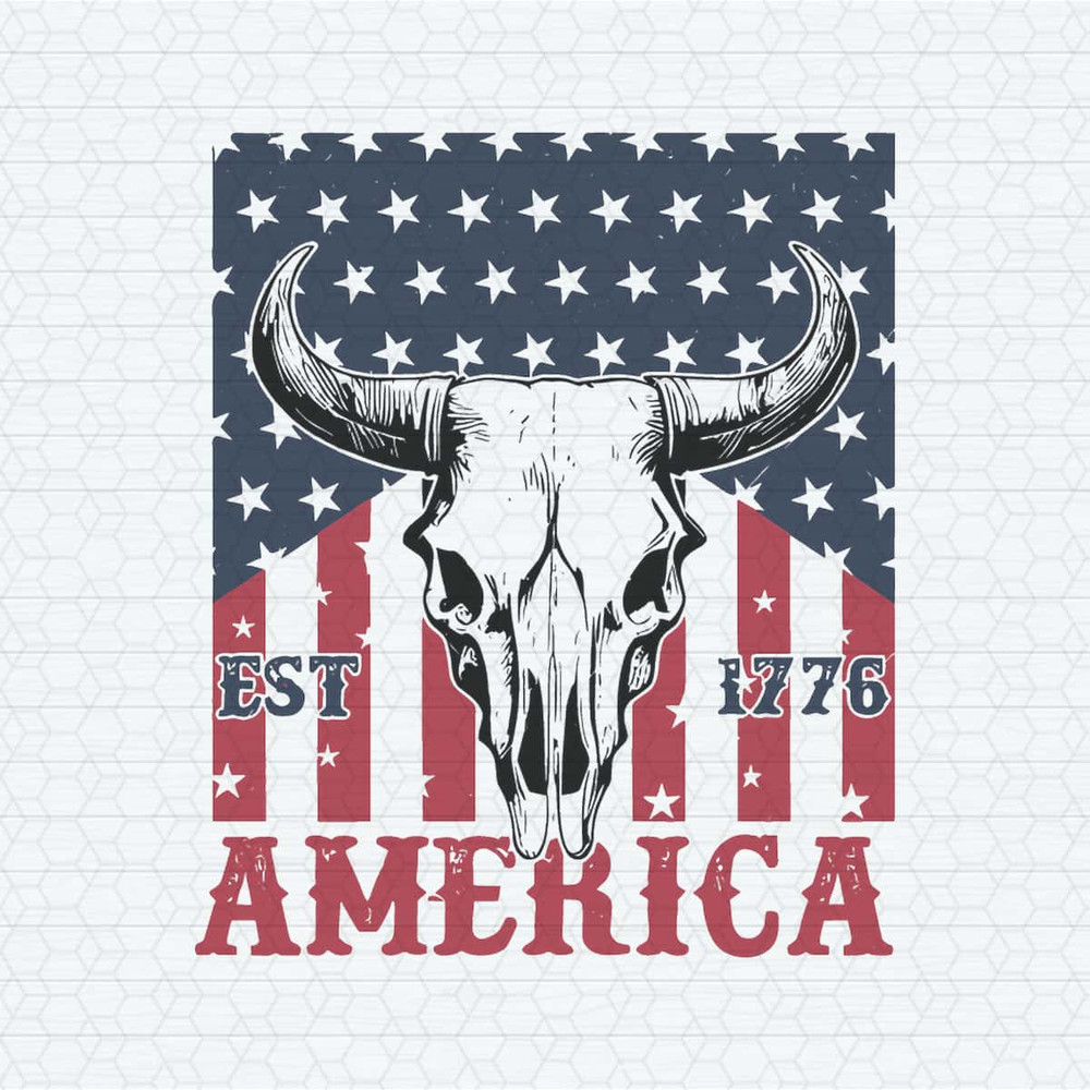 Western Patriotic American Est 1776 Bull Skull SVG.jpg
