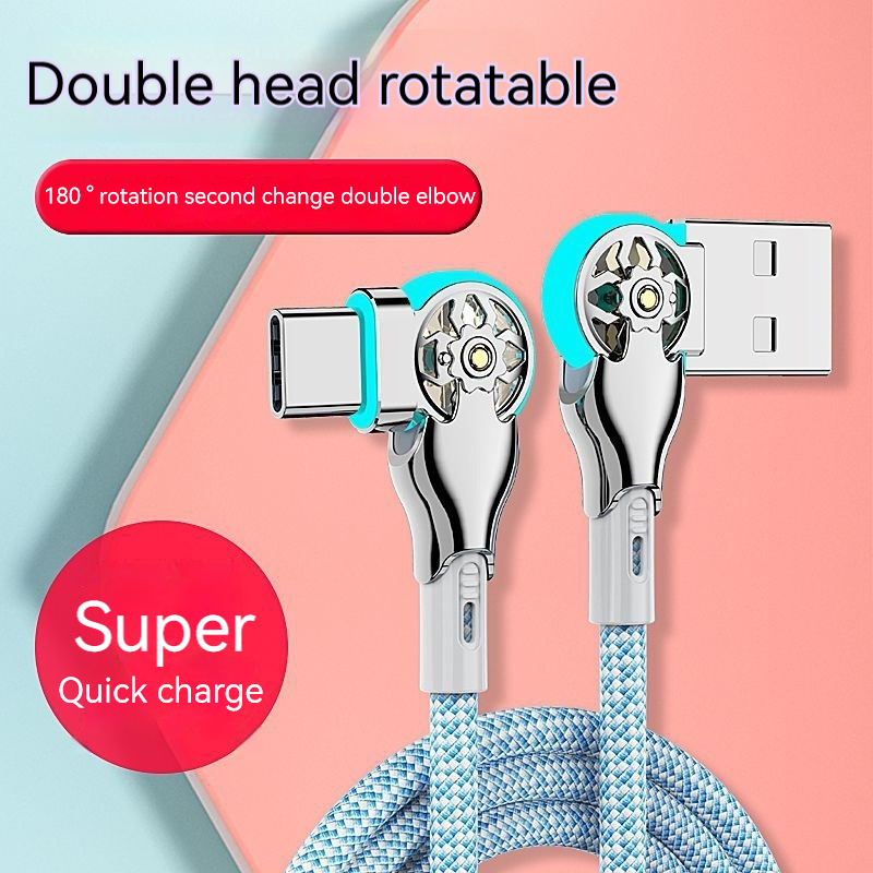 USB A to Type C Cable, Fast Charging Cable 180 Degree Elbow Rotation, Zinc Alloy Braided Data Cable, USB Micro Charger