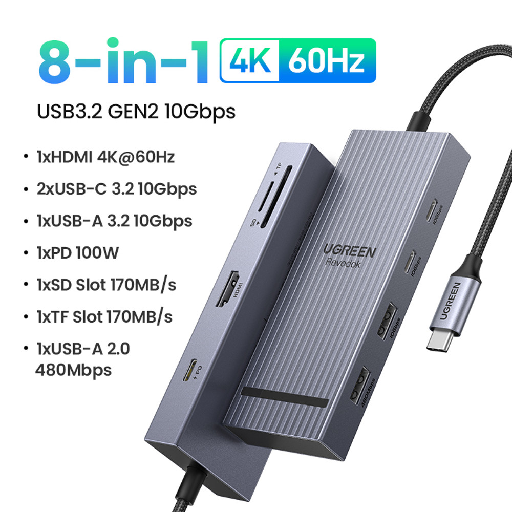 8in1 USB HUB Type C To 4K60Hz HDMI USB32 10Gbps USB AC SD TF Card Reader MacBook Laptop Docking T 5