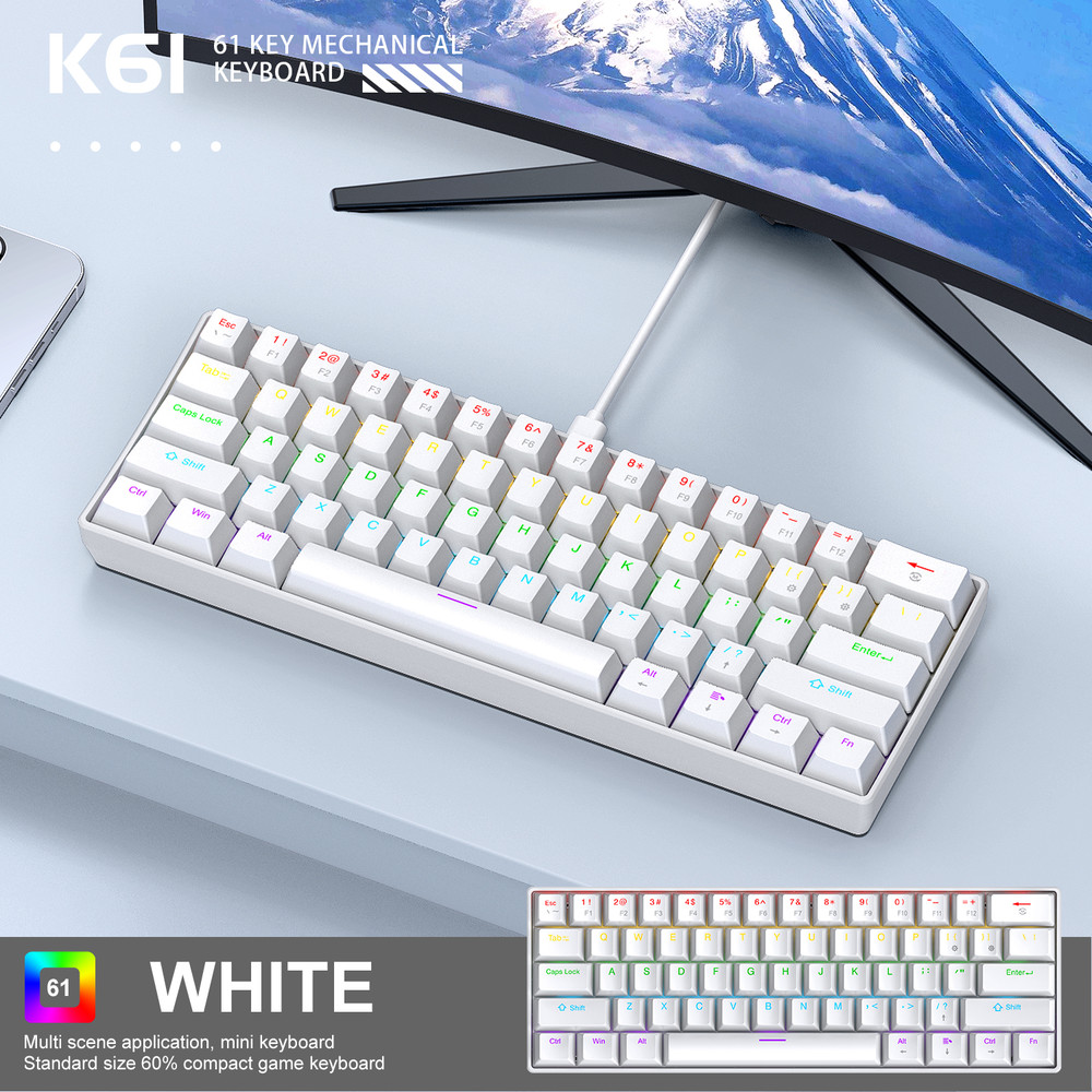 Mini Keyboard Wired, Portable Wired Mini Mechanical Keyboard, 61 Keys, Phantom RGB, Black, White, Red, Red/Blue Switch