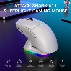 gaming mouse attack shark x11 lightweight wireless, rgb backlight charging, optical sensor, up to 22k dpi