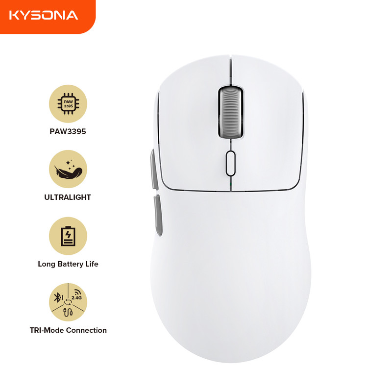 White Wireless Gaming Mouse M600 V2, PAM3395 Optical, 55g, 6 Buttons, 26000DPI, Computer Mice for Laptop PC