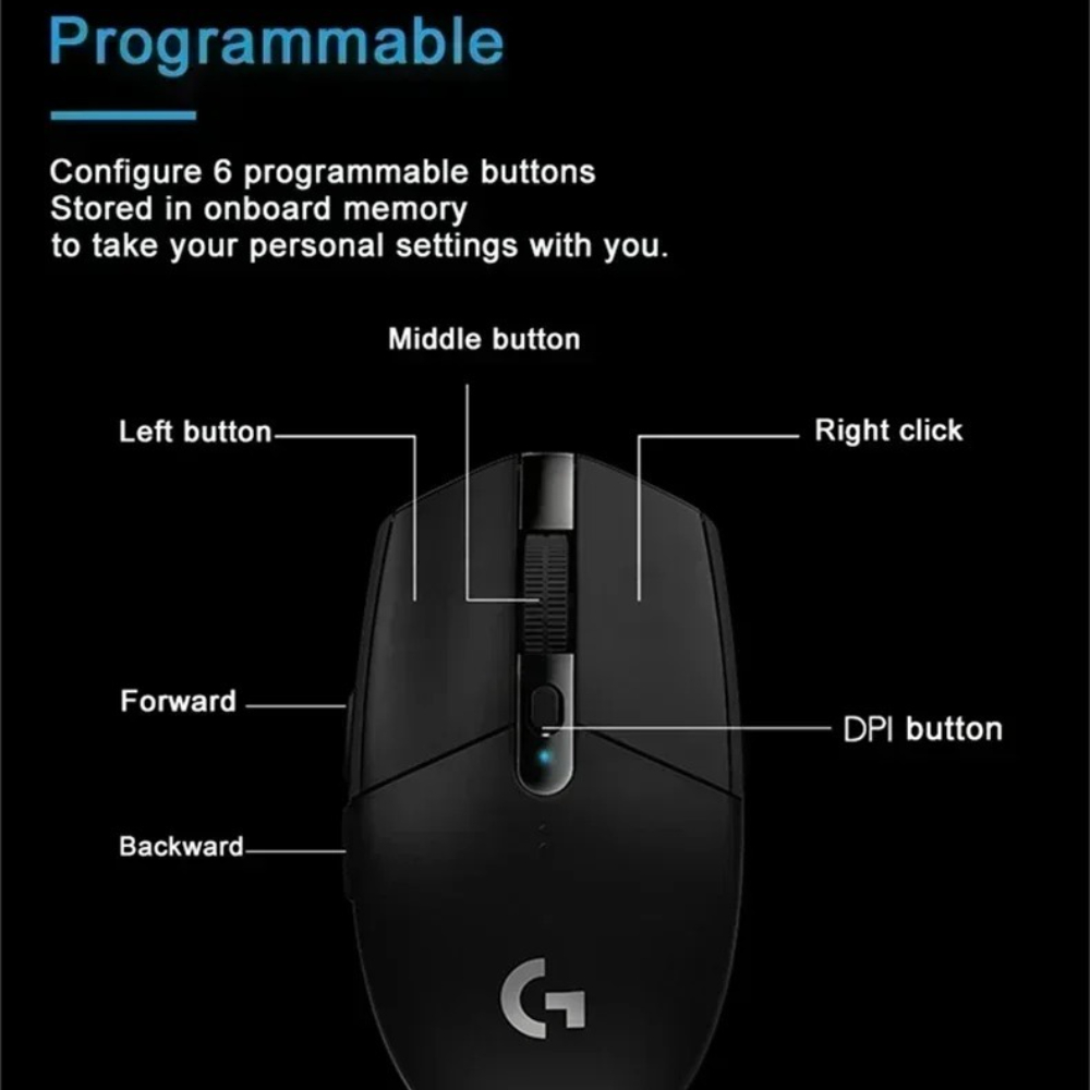 Lightweight 250hrs Battery Life Logitech G305 Wireless Gaming Mouse, 12K DPI for Esports FPS MOBA Games PC Mac