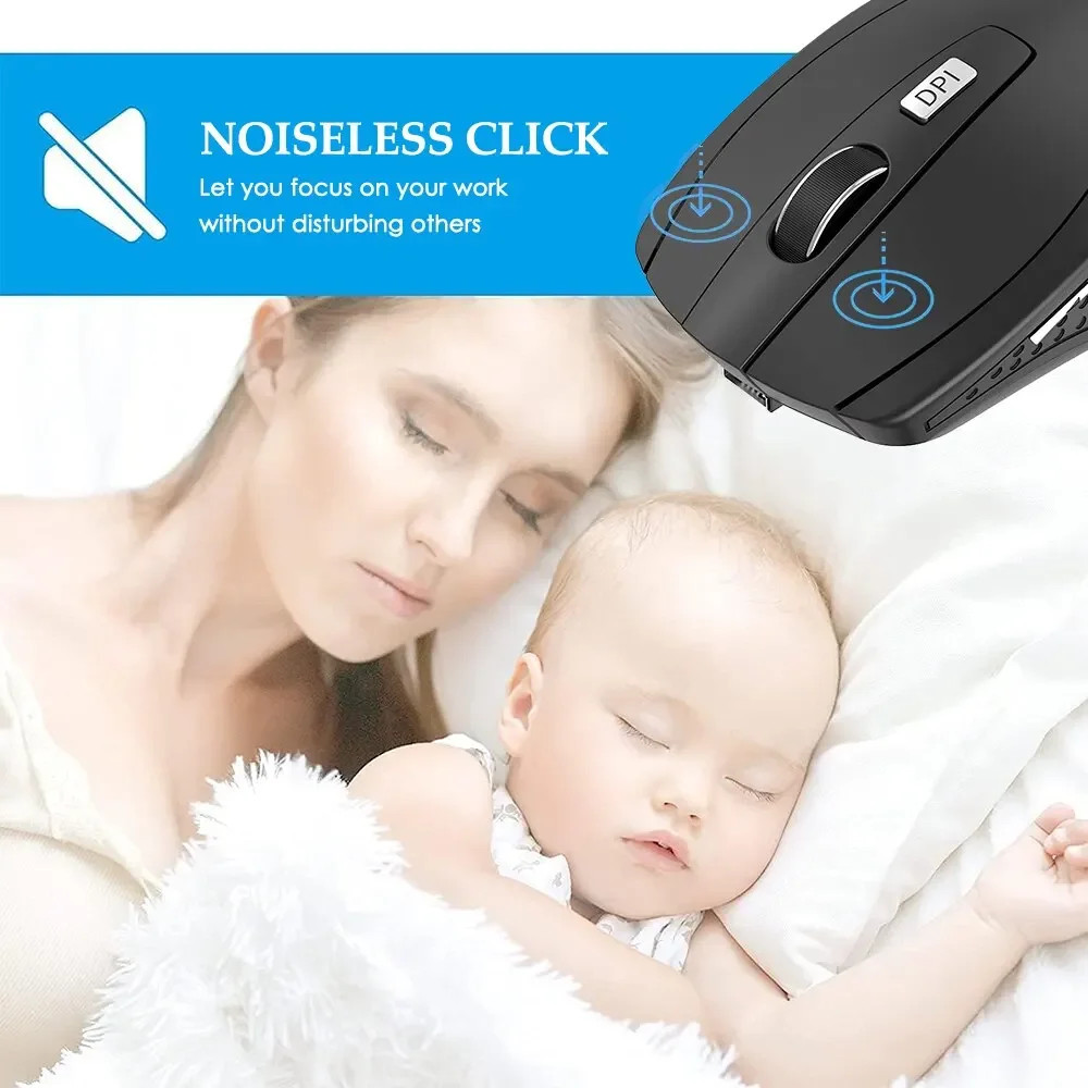 Silent Mouse, 2.4G Wireless Mouse, Adjustable DPI Level, Portable Charging, Mobile Optical Office Mouse for Laptop