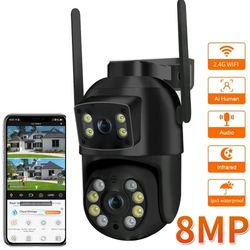 dual lens ai human detection 8mp 4k ptz wifi camera, wireless outdoor ip