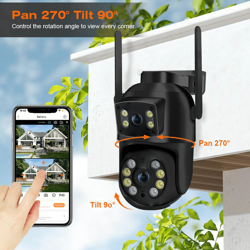 Dual Lens AI Human Detection 8MP 4K PTZ WiFi Camera, Wireless Outdoor IP