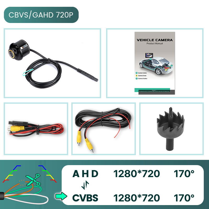 Metal Body Car Reversing Fisheye Lens Camera, AHD 1920x1080P CBVS 720P Black Rear View, Backup Parking Camera