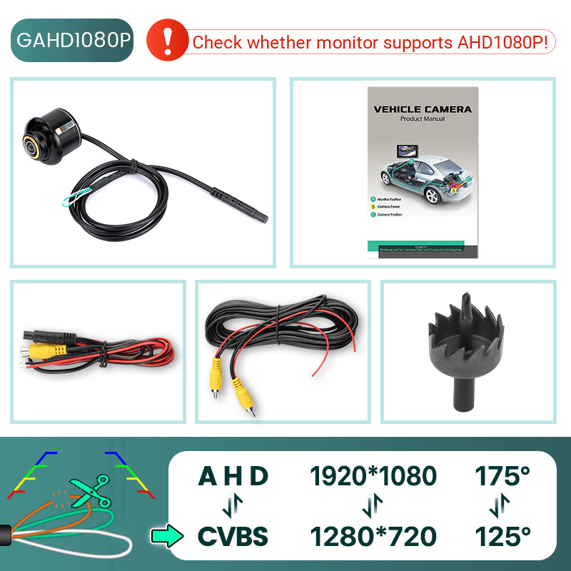 Metal Body Car Reversing Fisheye Lens Camera, AHD 1920x1080P CBVS 720P Black Rear View, Backup Parking Camera