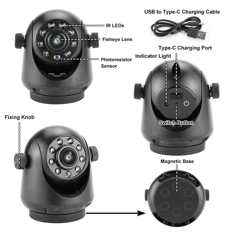 Wireless Magnetic Hitch 5G WiFi Rear View Camera, Night Vision, Rechargeable for RV Truck Trailer iPhone Android