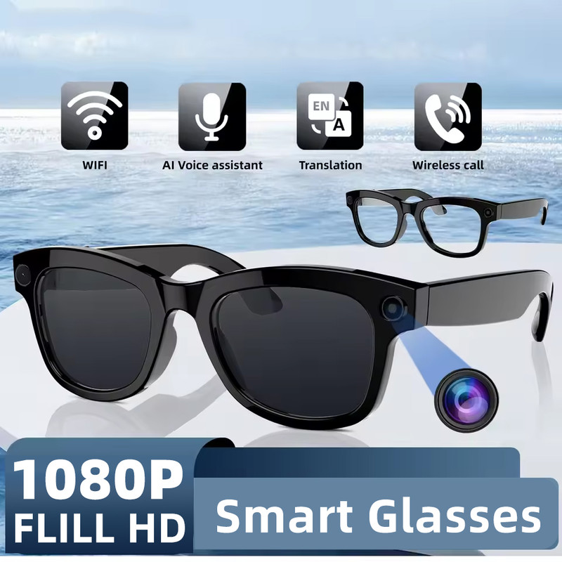 Video Recording Camera Smart Glasses, Bluetooth Call AI Translation Lens, VR Headset Sunglasses for Men & Women