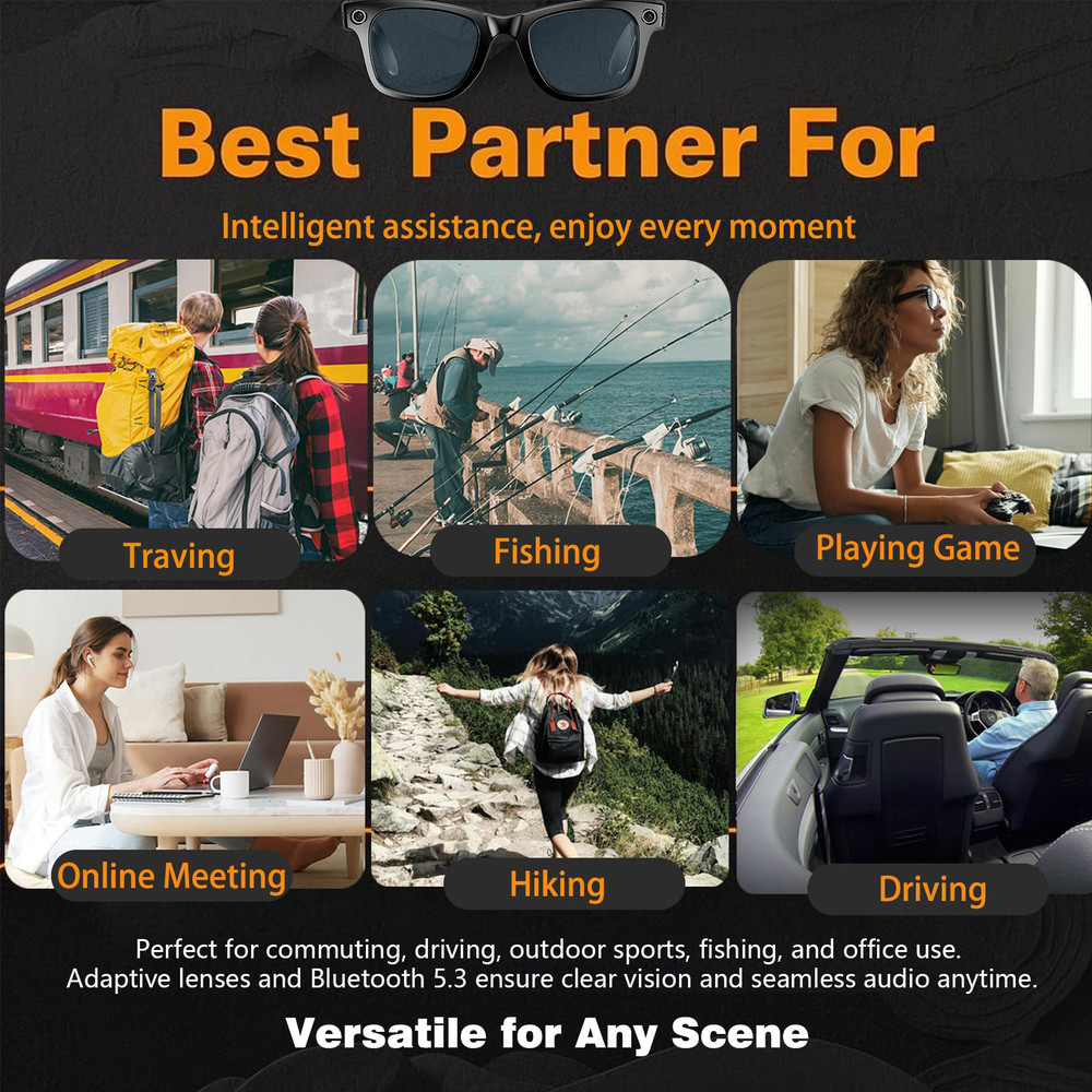 Smart Glasses 4K HD BT WIFI Camera Simultaneous Interpretation Object Recognition Voice Assistant C 4