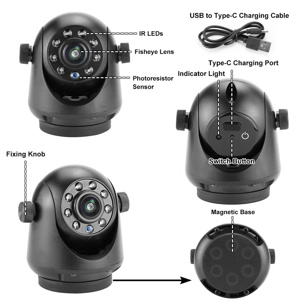Magnetic Hitch 5G WiFi Wireless Rear View Camera, Night Vision, Rechargeable for RV Truck Trailer, iPhone Android