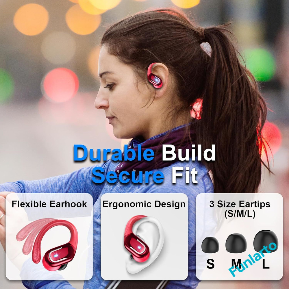Bluetooth Earbuds with ENC Noise Canceling Mic, Wireless Headphones Sport, Earhooks