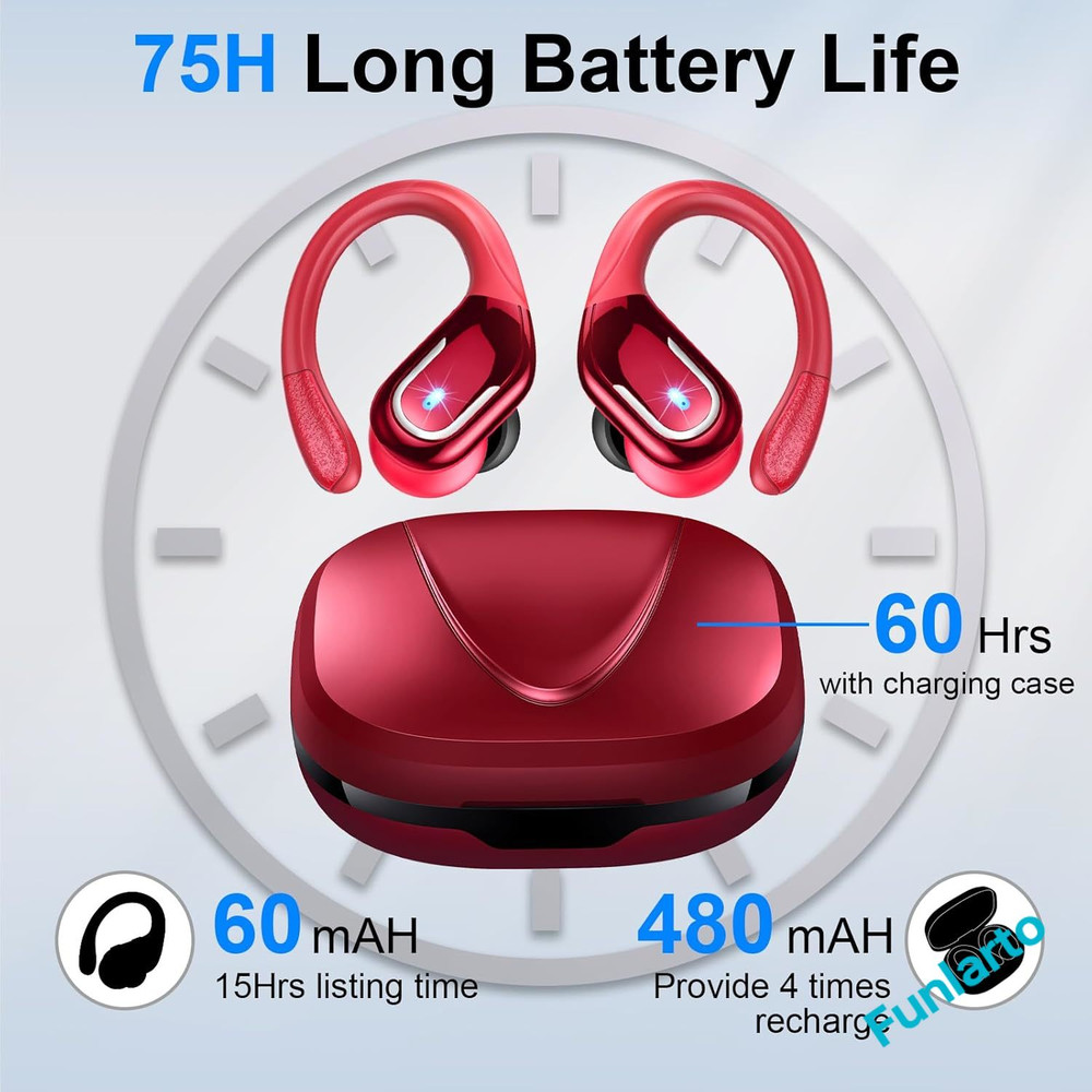 Bluetooth Earbuds with ENC Noise Canceling Mic, Wireless Headphones Sport, Earhooks