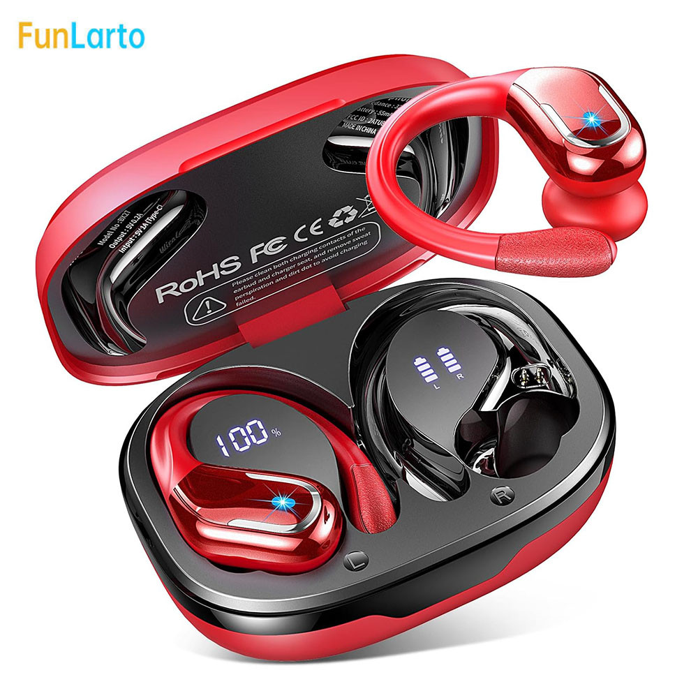 Bluetooth Earbuds with ENC Noise Canceling Mic, Wireless Headphones Sport, Earhooks