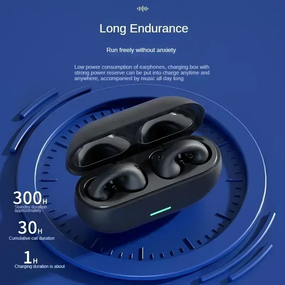 T75 Bluetooth 5.3 Wireless Bone Conduction Headphones, Clip Ear Noise Canceling Headset, HD Call Music Sports Gaming Ear