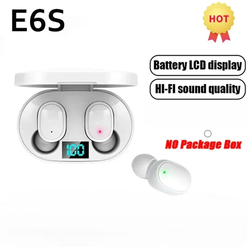 TWS Bluetooth Headset Wireless Earbuds, E6S Wireless Bluetooth Earphones, Noise Cancelling Earphones with Microphone