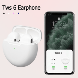 wireless bluetooth headset original earbuds tws 6, mini 5.3 headphone earphone with mic, charging box for samsung iphone