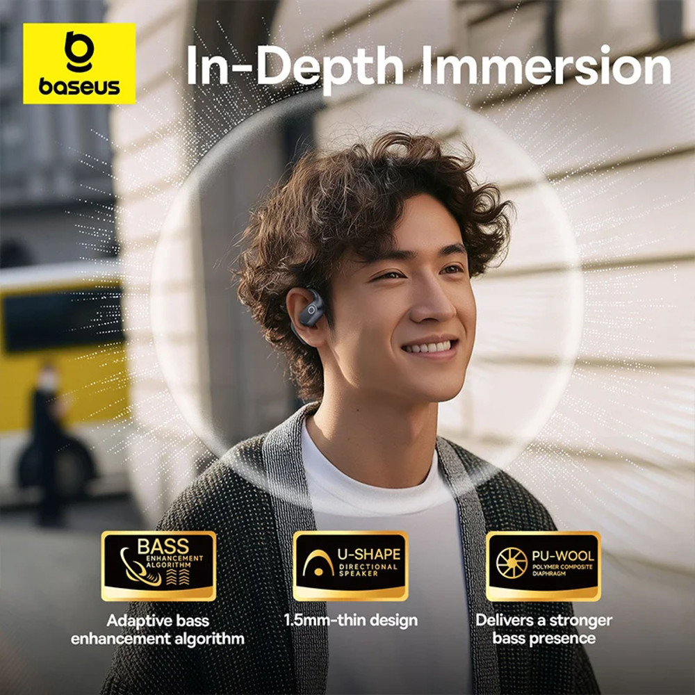 True Wireless Bluetooth 6.0 Ear Hooks Headphones, Baseus Eli 2i Fit Open-Ear Earphones, IPX5 Waterproof Sports Earbuds