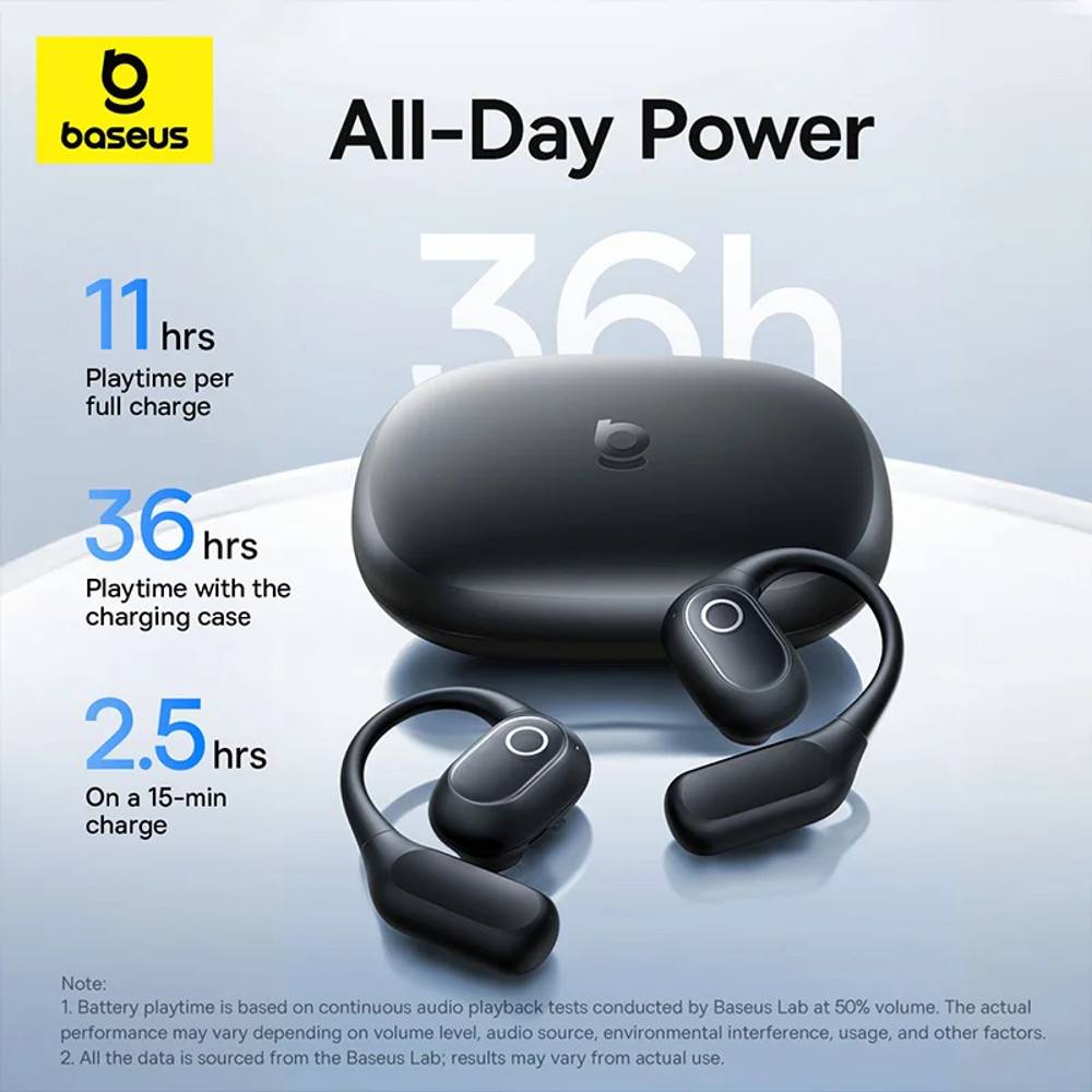 True Wireless Bluetooth 6.0 Ear Hooks Headphones, Baseus Eli 2i Fit Open-Ear Earphones, IPX5 Waterproof Sports Earbuds