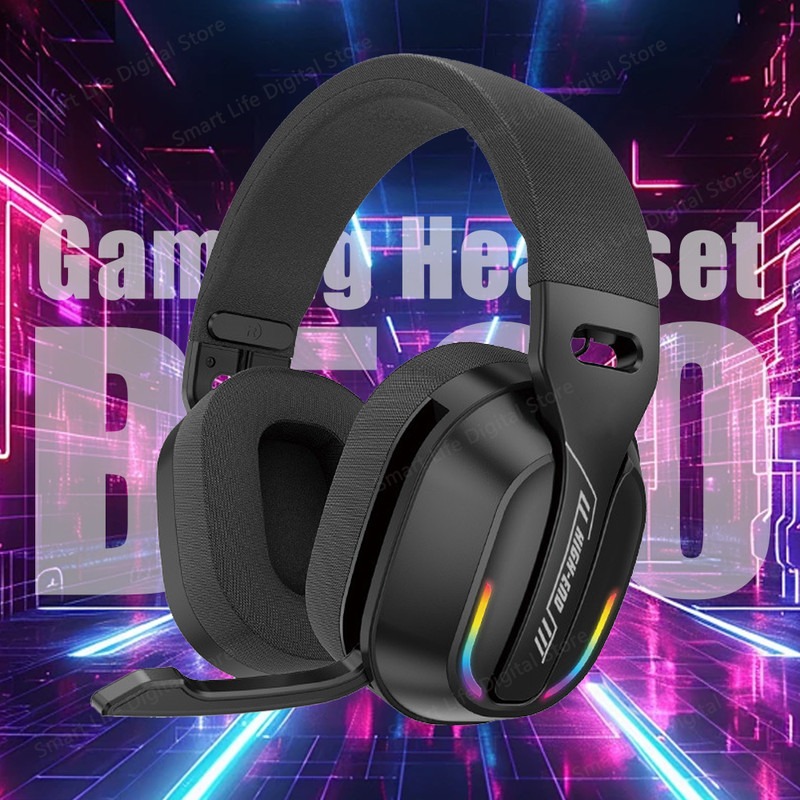 Bluetooth 5.4 Wireless Stereo Gaming Earphone B500 Over Ear Headset, Built-in Mic with RGB Light, Low Latency Headset