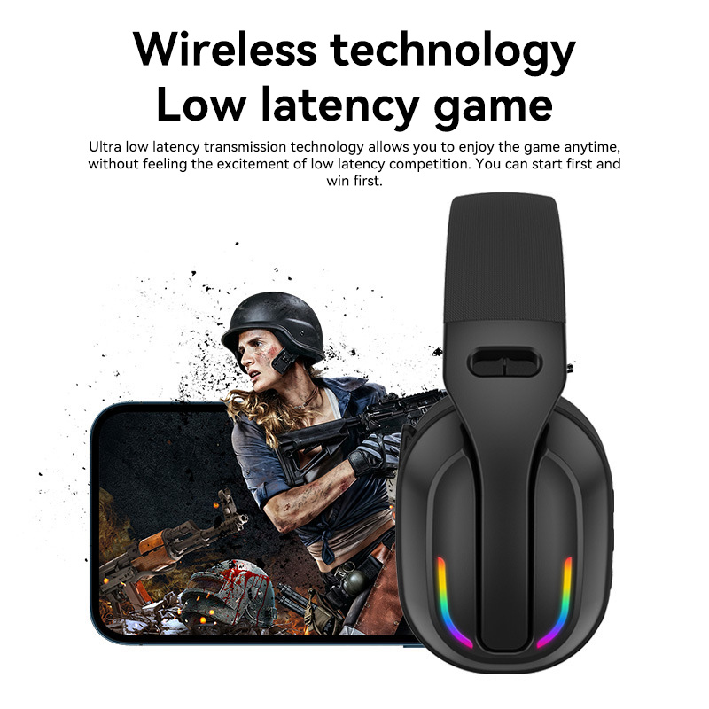 Bluetooth 5.4 Wireless Stereo Gaming Earphone B500 Over Ear Headset, Built-in Mic with RGB Light, Low Latency Headset