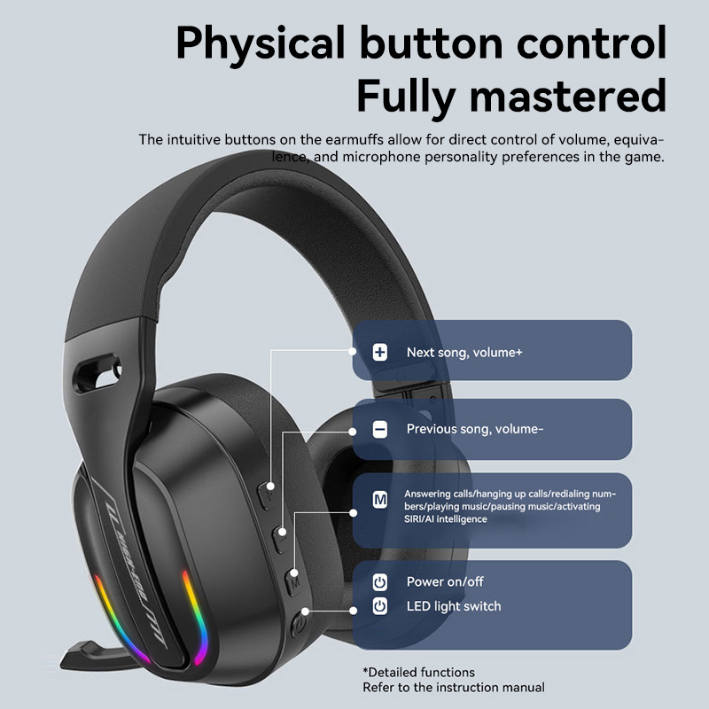 Bluetooth 5.4 Wireless Stereo Gaming Earphone B500 Over Ear Headset, Built-in Mic with RGB Light, Low Latency Headset