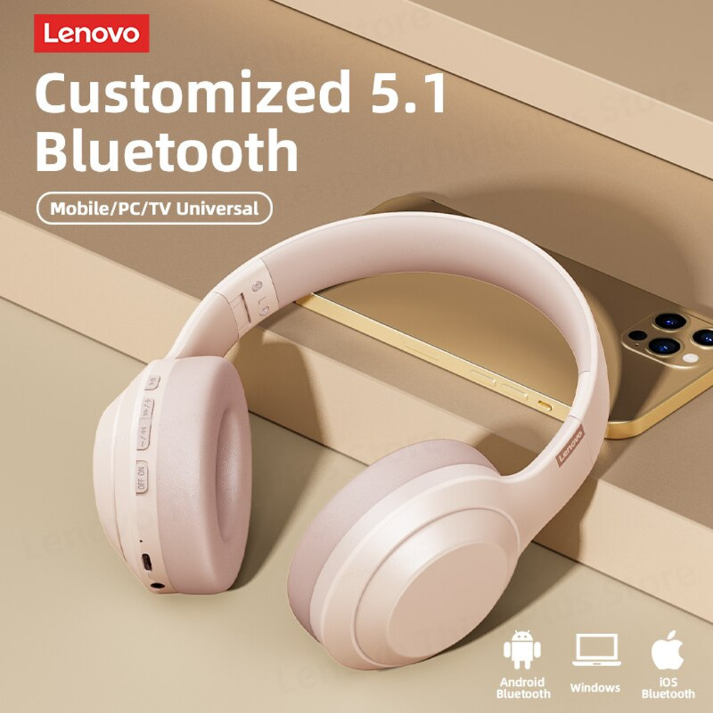 HIFI Stereo Earphones Foldable Over Ear, Lenovo TH10 Wireless Bluetooth Headset, Sports Game Headphones with Mic