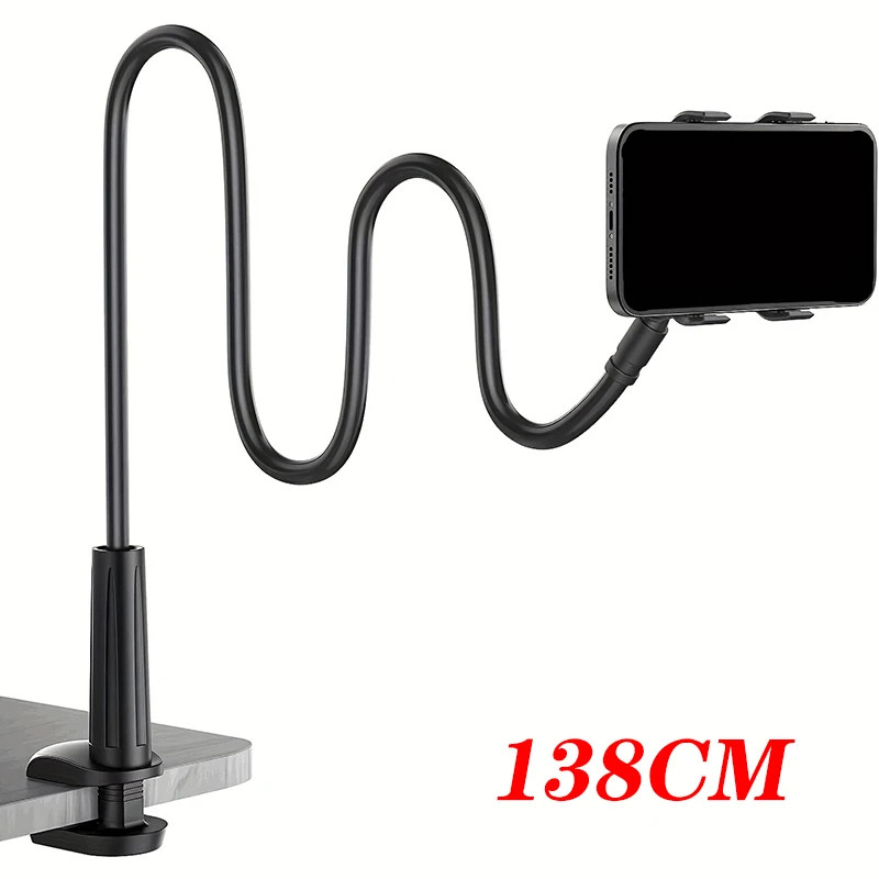 Flexible Long Arm Gooseneck Lazy, Cell Phone Clip on Stand Holder with Grip, Bracket Mount Clamp for iPhone