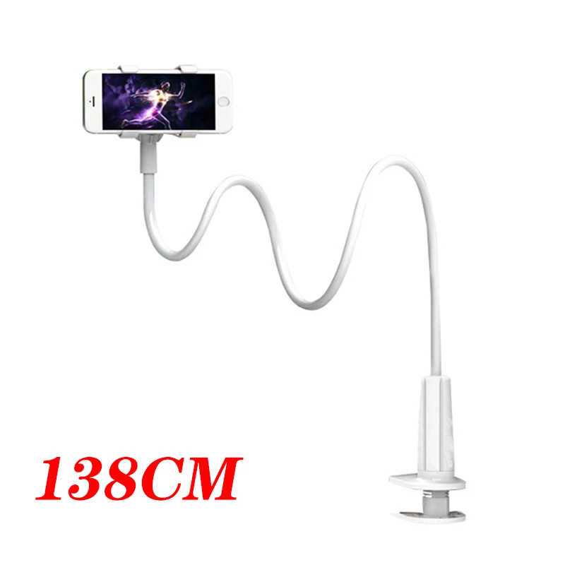 Flexible Long Arm Gooseneck Lazy, Cell Phone Clip on Stand Holder with Grip, Bracket Mount Clamp for iPhone