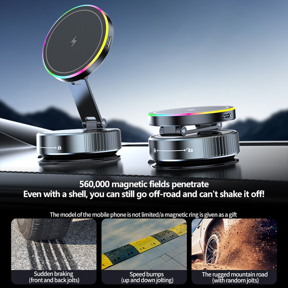 Magnetic Car Holder 15W Wireless Charger Metal Multiangle Rotation For IPhone 1