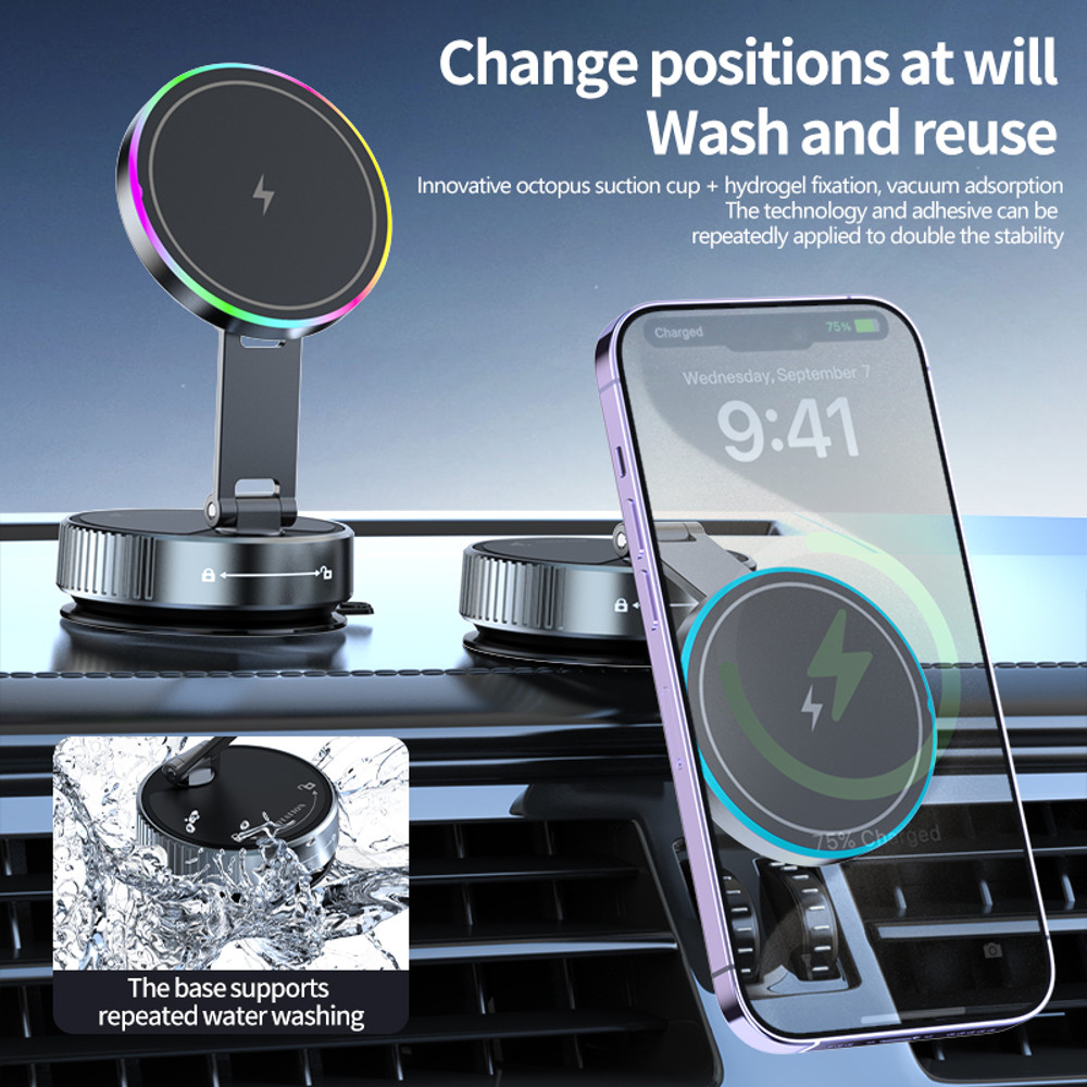 Magnetic Car Holder 15W Wireless Charger Metal Multiangle Rotation For IPhone 2