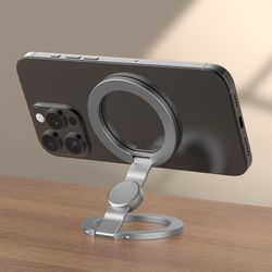 portable phone holder for iphone samsung, double magnetic phone ring stand, foldable rotate super magnet stand car metal