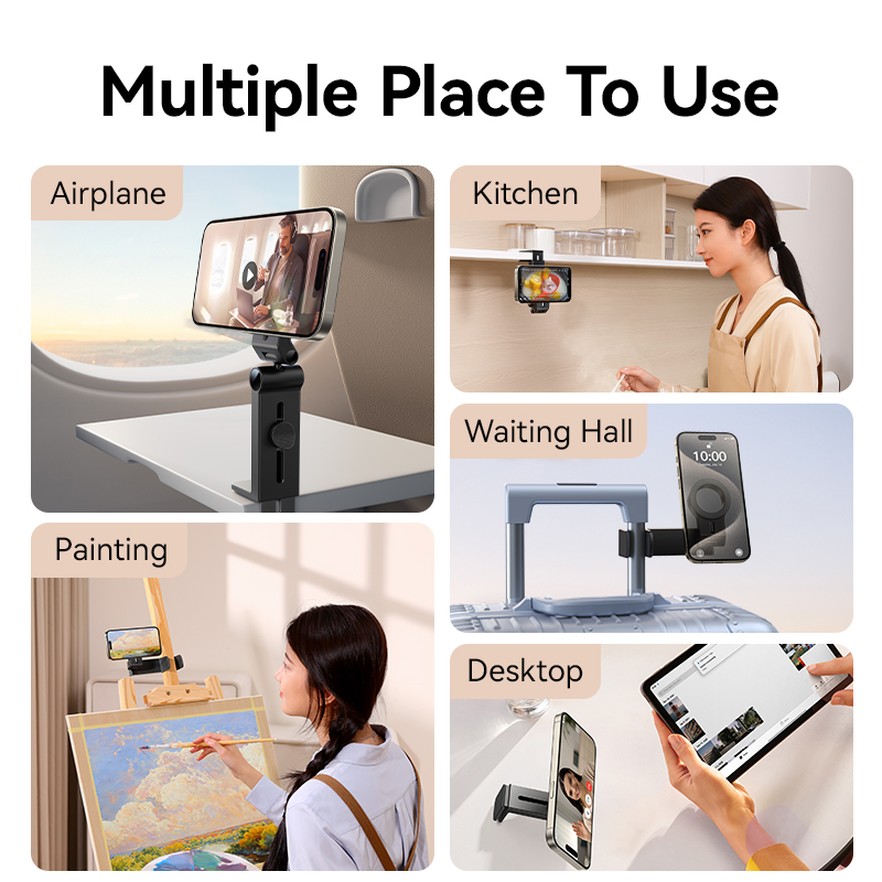 Travel Essentials Magnetic Airplane Phone Holder Hands Free Airplane Phone Mount Flexible Rotation 6