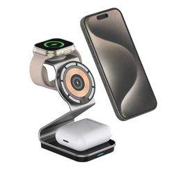 apple watch dual 15w fast wireless charging, 3 in 1 magnetic wireless charger for magsafe, xiaomi iphone