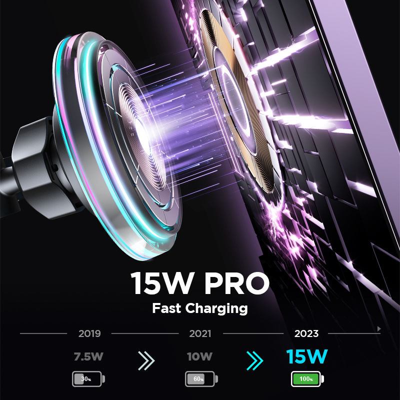 Wireless Charger For IPhone Fast Charging Car Charger Holder Colorful Magnetic Car Phone Holder 4