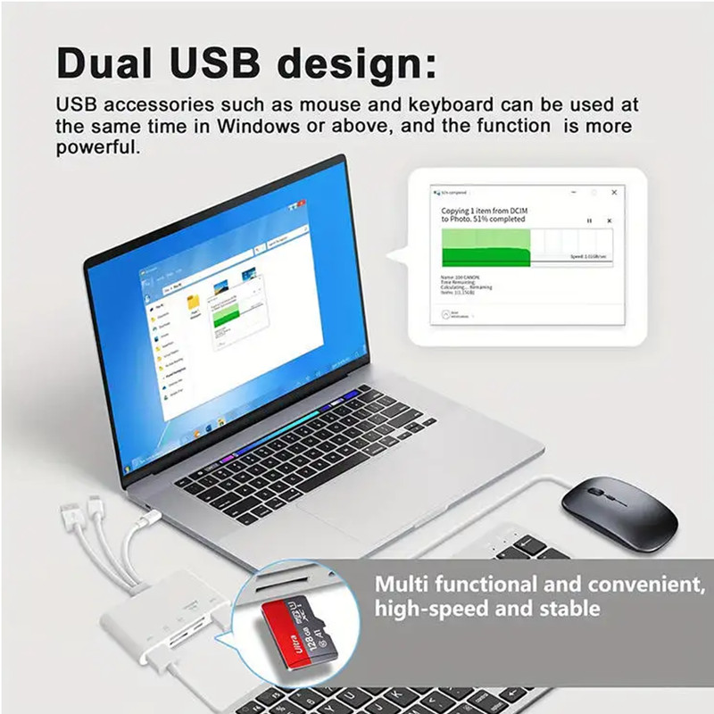 USB30 Type C Ligting OTG Camera Adapter 8 In 1 Universal Card Reader SD TF Slots Android IPhone IPa 3