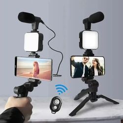 led fill light, smartphone vlogging kit, tripod, phone holder, mini microphone, starter for youtube tiktok video
