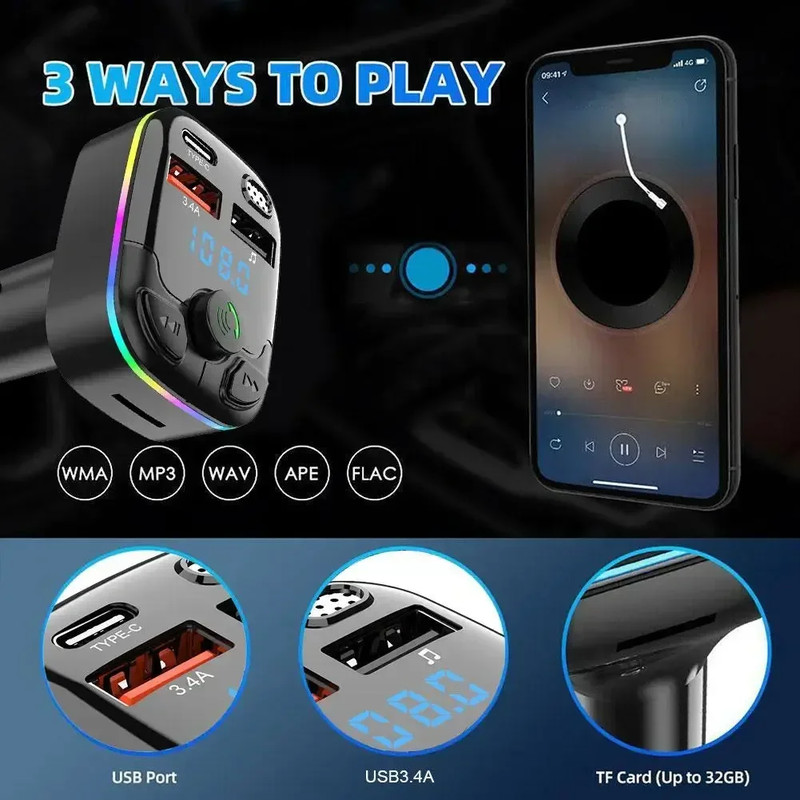 Wireless Car Bluetooth 50 FM Transmitter Adapter Mic Audio Receiver Auto MP3 Player Dual USB Fast C 3