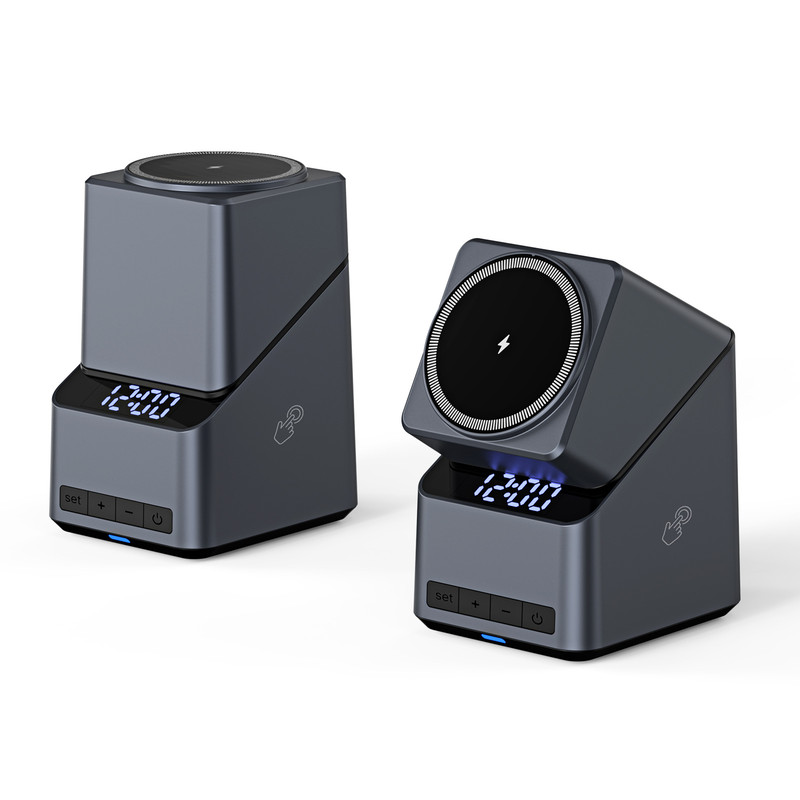 Auto Rotation Magnetic 4 in 1 Wireless Charger with Clock, iPhone, Apple Watch, AirPods