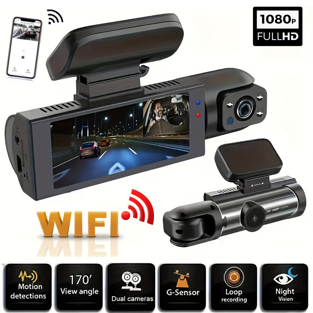 Wide Angle Car DVR 1080P WIFI Dual Camera Dash Cam Front And Inside IR Night Vision Loop Recording 0