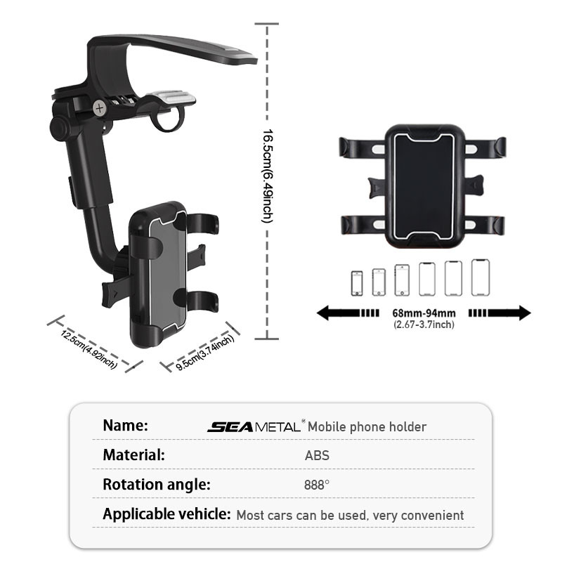 360 Degree Rotatable Retractable Phone Mount Stand, Universal Clip Car Phone Holder, GPS Dash Cam Smartphone Bracket