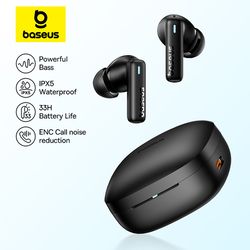 bluetooth 5.3 baseus bowie e19 wireless earphones, ipx5 waterproof earbuds, big bass 12mm drivers, 33hrs battery life
