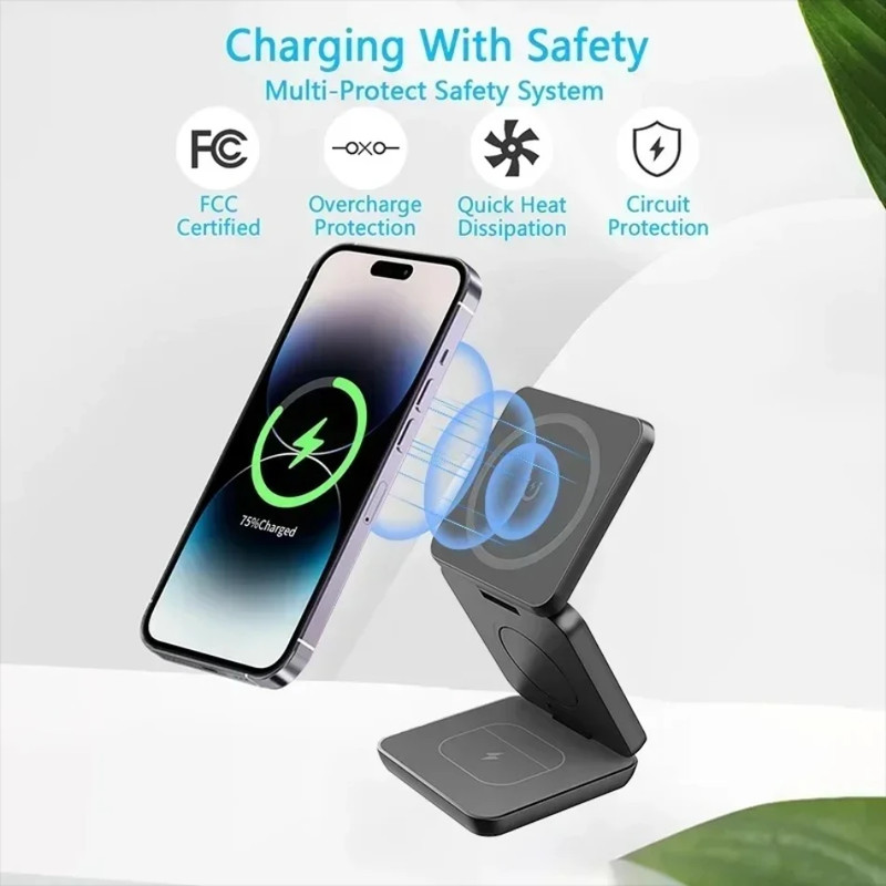 Fast Charging Station Holder 3 In 1 Foldable Magnetic Wireless Charger Stand For IPhone IWatch 10 9 2